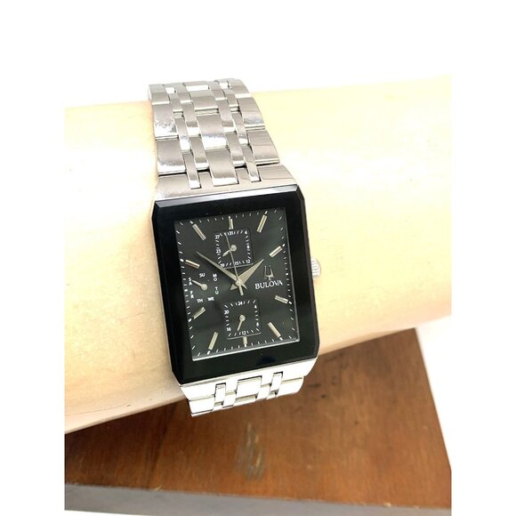 Bulova Men's Watch 96C150 Quartz Tank Black Dial Silver Stainless Steel 31x45mm - Picture 11 of 14